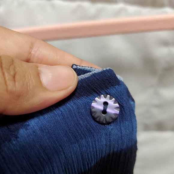 Jennifer Moore 100% Silk Shirt Woman Size 16 Petite  Blue stripes button boho - Picture 12 of 12